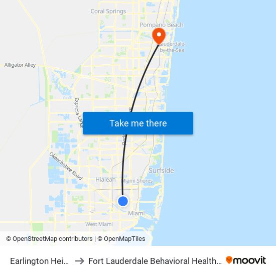 Earlington Heights to Fort Lauderdale Behavioral Health Center map