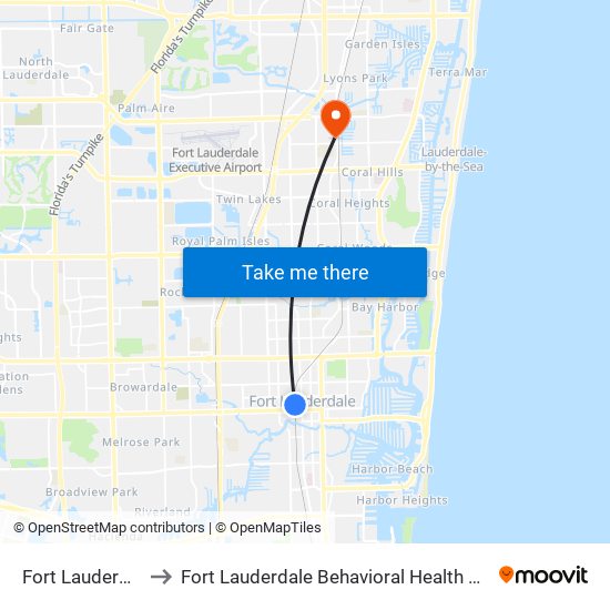 Fort Lauderdale to Fort Lauderdale Behavioral Health Center map