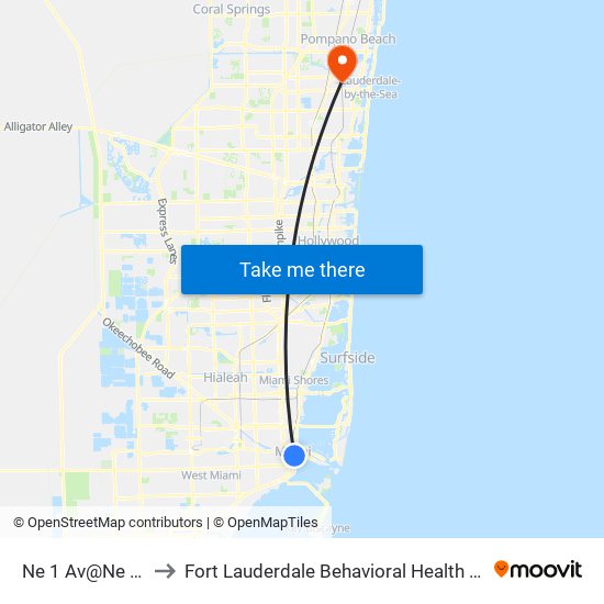 Ne 1 Av@Ne 4 St to Fort Lauderdale Behavioral Health Center map