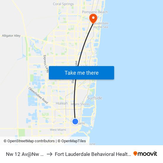 Nw 12 Av@Nw 15 St to Fort Lauderdale Behavioral Health Center map