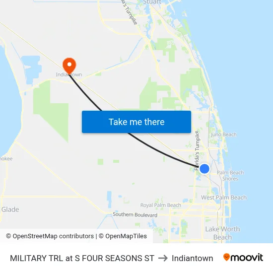 MILITARY TRL at S FOUR SEASONS ST to Indiantown map