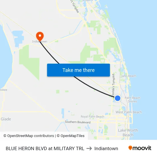 BLUE HERON  BLVD at MILITARY TRL to Indiantown map