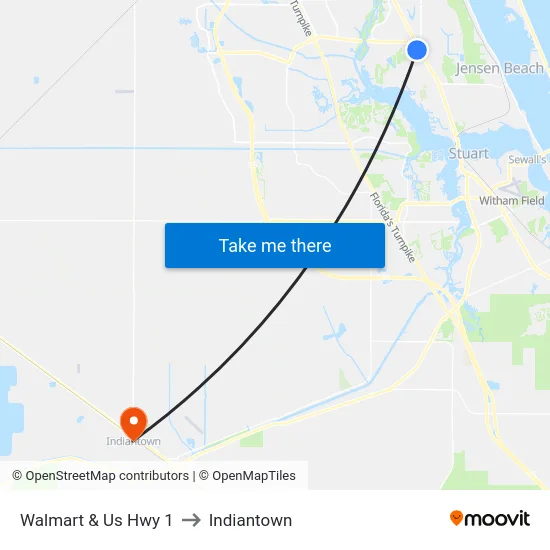 Walmart & Us Hwy 1 to Indiantown map