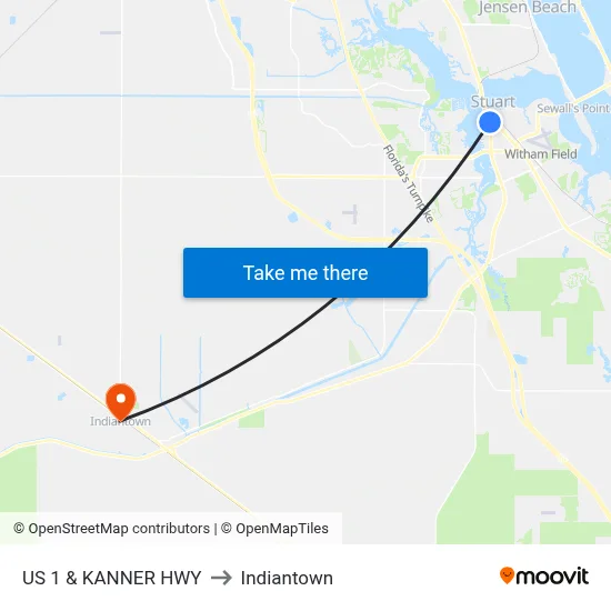 US 1 & KANNER HWY to Indiantown map