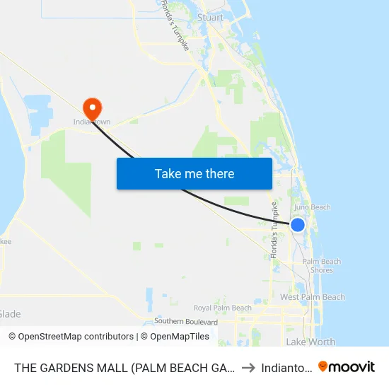 THE GARDENS MALL (PALM BEACH GARDENS) to Indiantown map