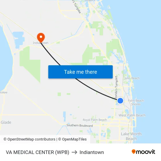 VA MEDICAL CENTER (WPB) to Indiantown map