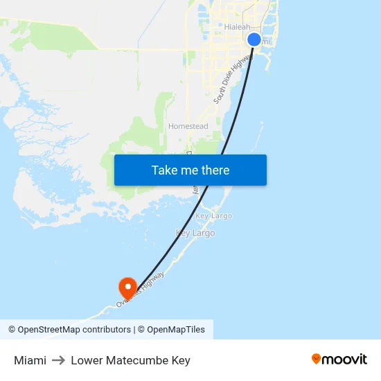 Miami to Lower Matecumbe Key map