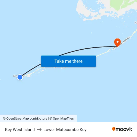 Key West Island to Lower Matecumbe Key map