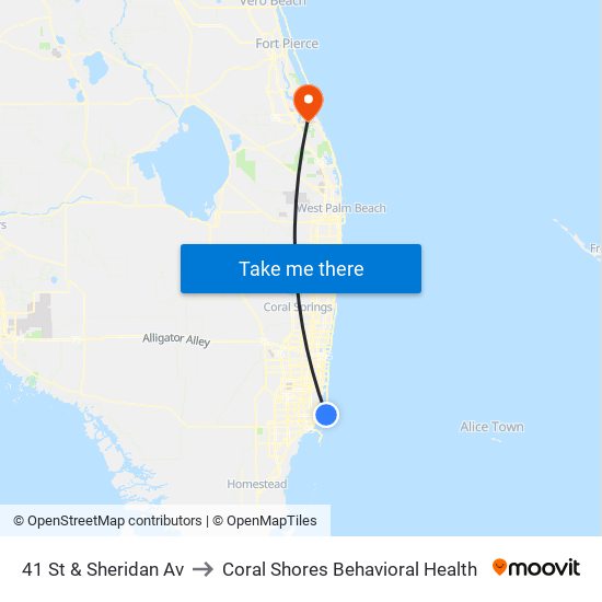 41 St & Sheridan Av to Coral Shores Behavioral Health map