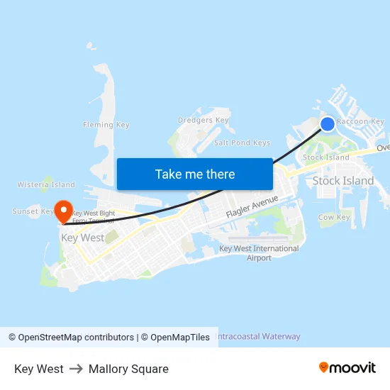 Key West to Mallory Square map