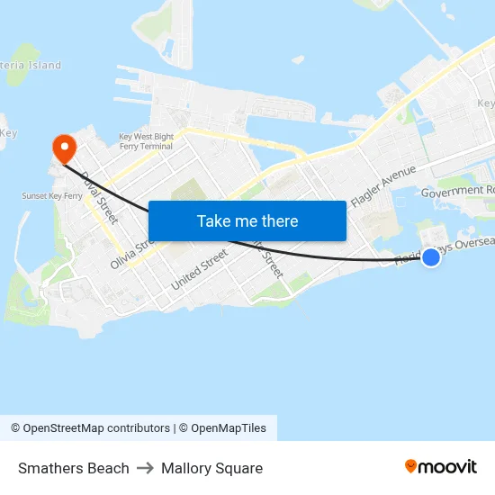 Smathers Beach to Mallory Square map