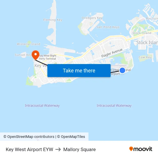 Key West Airport EYW to Mallory Square map