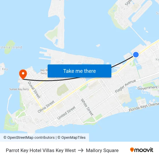 Parrot Key Hotel Villas Key West to Mallory Square map