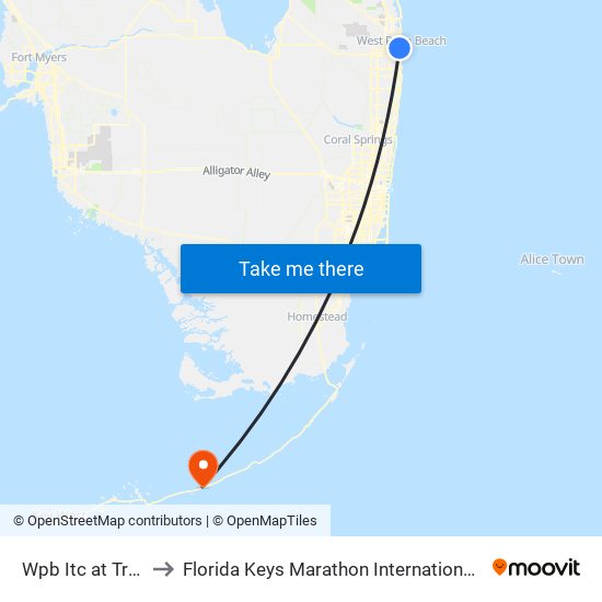 Wpb Itc at Tri Rail to Florida Keys Marathon International Airport map