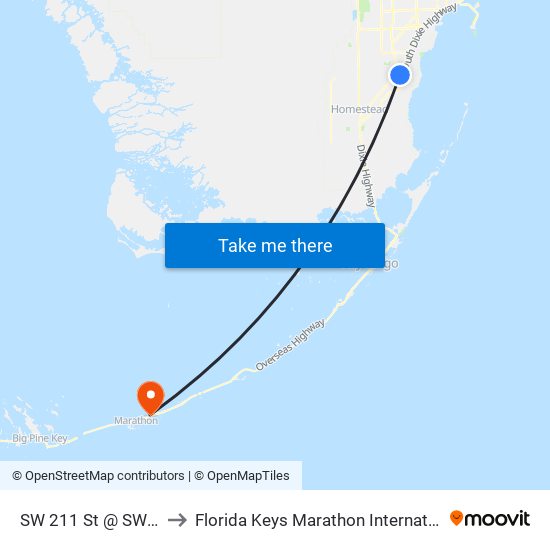 SW 211 St @ SW 107 Av to Florida Keys Marathon International Airport map