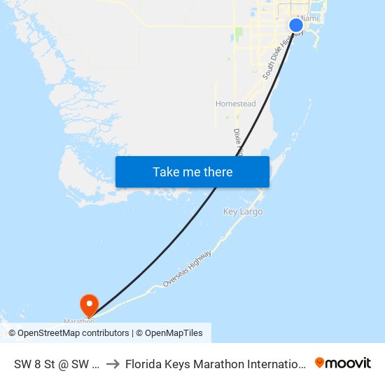 SW 8 St @ SW 27 Av to Florida Keys Marathon International Airport map