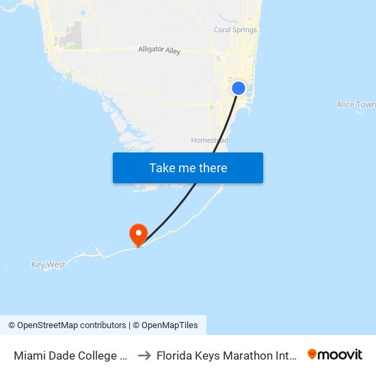 Miami Dade College North Campus to Florida Keys Marathon International Airport map