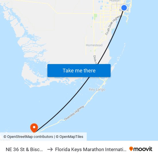 NE 36 St & Biscayne Bd to Florida Keys Marathon International Airport map