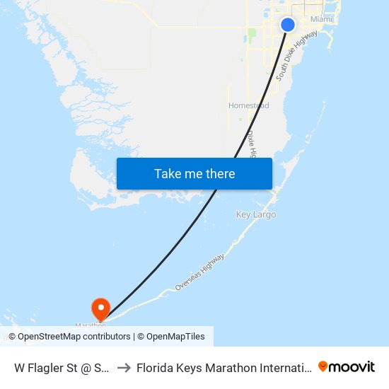 W Flagler St @ SW 78 Pl to Florida Keys Marathon International Airport map