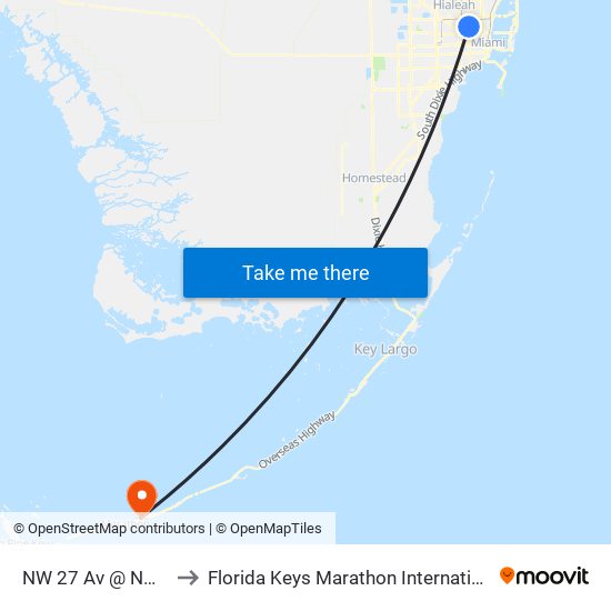 NW 27 Av @ NW 54 St to Florida Keys Marathon International Airport map