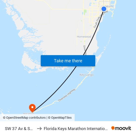 SW 37 Av & SW 8 St to Florida Keys Marathon International Airport map