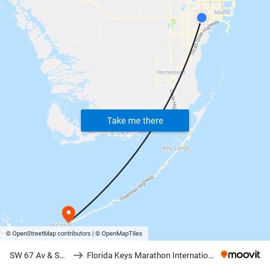 SW 67 Av & SW 8 St to Florida Keys Marathon International Airport map