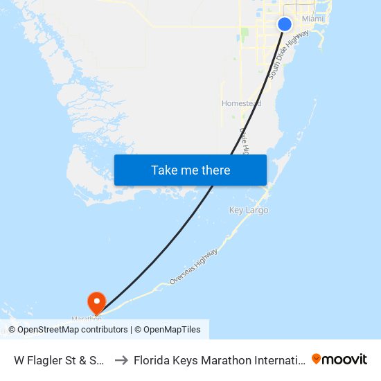 W Flagler St & SW 67 Av to Florida Keys Marathon International Airport map