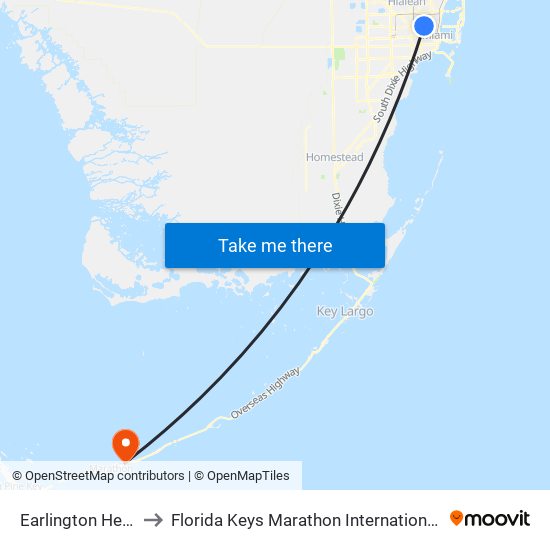 Earlington Heights to Florida Keys Marathon International Airport map