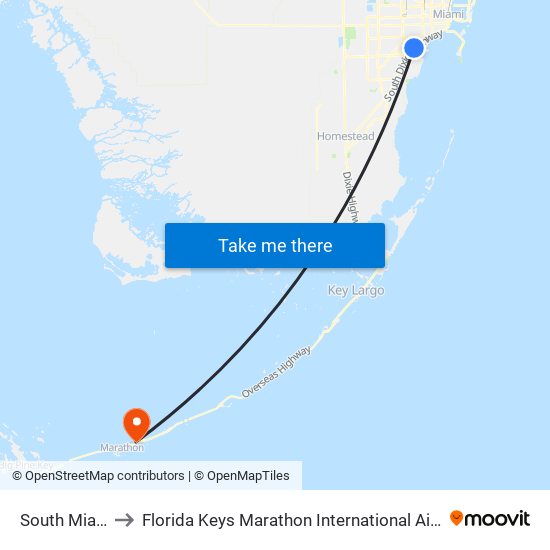 South Miami to Florida Keys Marathon International Airport map