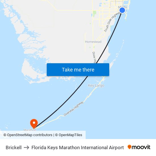 Brickell to Florida Keys Marathon International Airport map