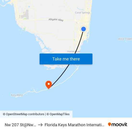 Nw 207 St@Nw 27 Av to Florida Keys Marathon International Airport map