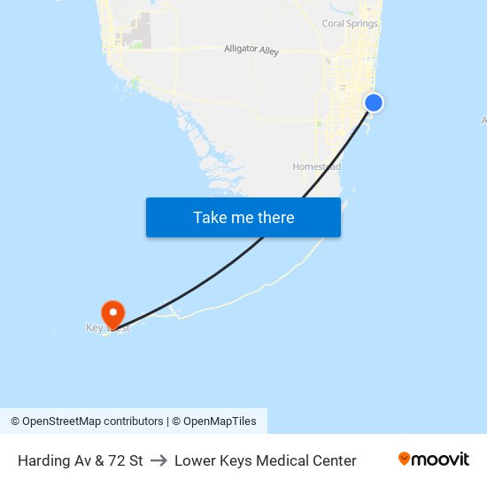 Harding Av & 72 St to Lower Keys Medical Center map