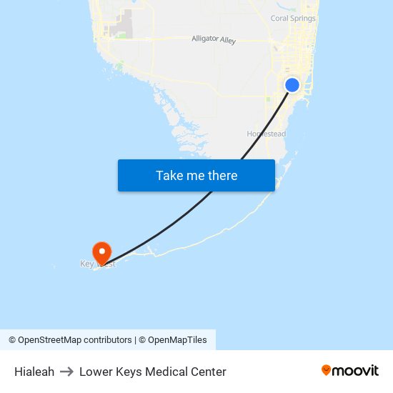 Hialeah to Lower Keys Medical Center map