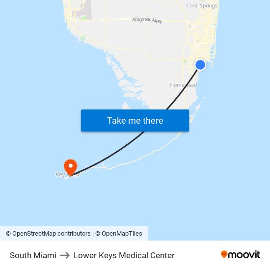 South Miami to Lower Keys Medical Center map