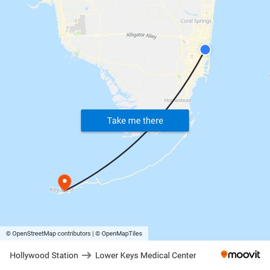 Hollywood Station to Lower Keys Medical Center map