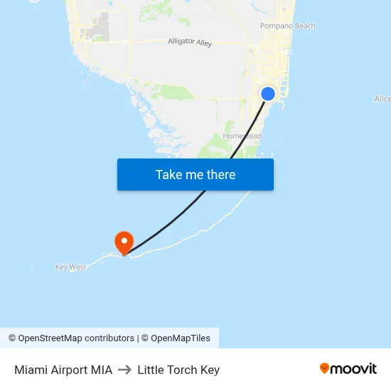 Miami Airport MIA to Little Torch Key map