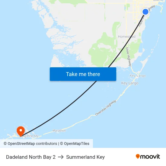 Dadeland North Bay 2 to Summerland Key map