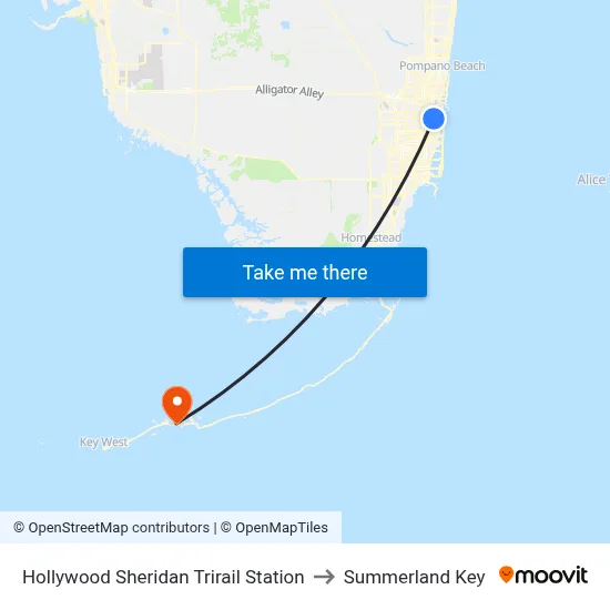 Hollywood Sheridan Trirail Station to Summerland Key map