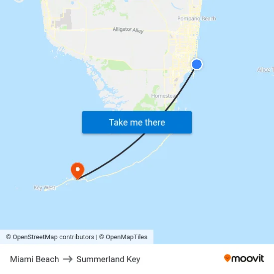 Miami Beach to Summerland Key map