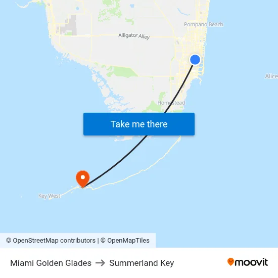 Miami Golden Glades to Summerland Key map