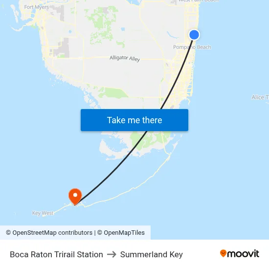 Boca Raton Trirail Station to Summerland Key map