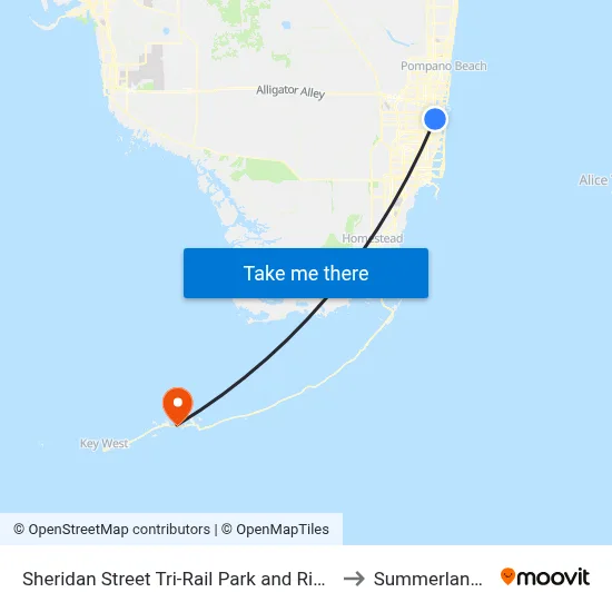 Sheridan Street Tri-Rail Park and Ride Station to Summerland Key map