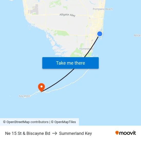 Ne 15 St & Biscayne Bd to Summerland Key map