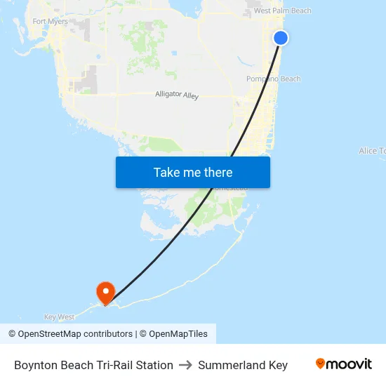 Boynton Beach Tri-Rail Station to Summerland Key map