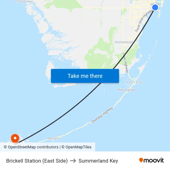 Brickell Station (East Side) to Summerland Key map