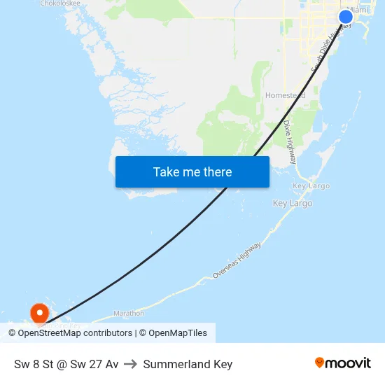 Sw 8 St @ Sw 27 Av to Summerland Key map
