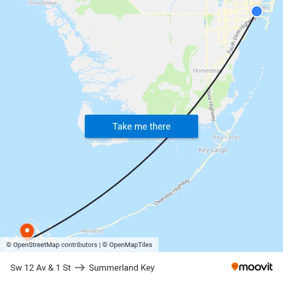 Sw 12 Av & 1 St to Summerland Key map