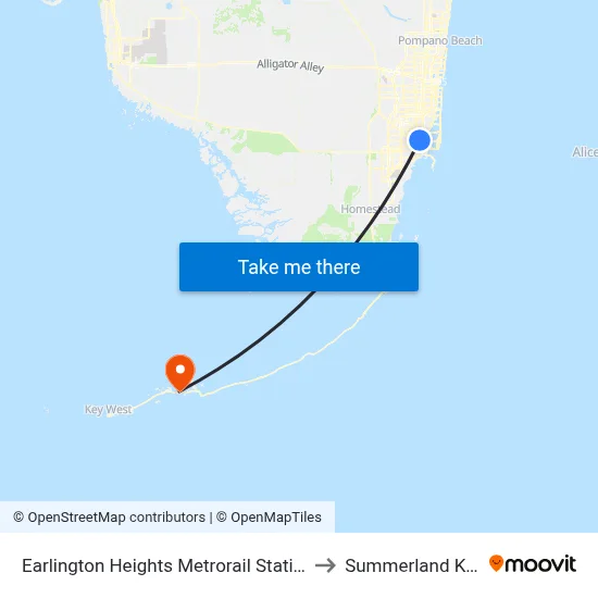 Earlington Heights Metrorail Station to Summerland Key map