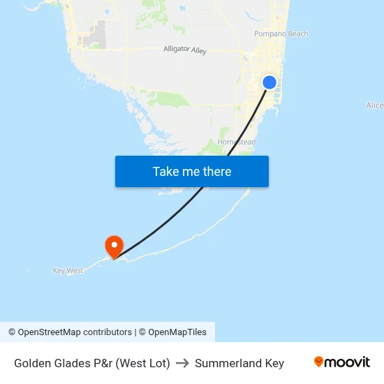 Golden Glades P&r (West Lot) to Summerland Key map