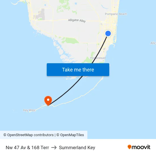 Nw 47 Av & 168 Terr to Summerland Key map